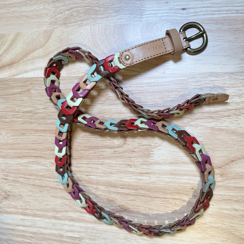 Fossil Belt Color Block Chain Leather